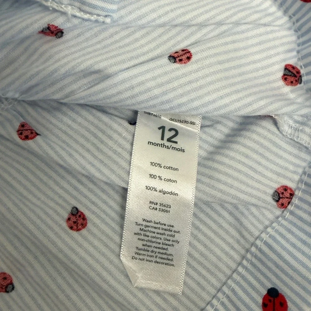 Carters Baby Girl 12M Blue Ladybug Peplum Top and Black Floral Bodysuit Lot 2pc